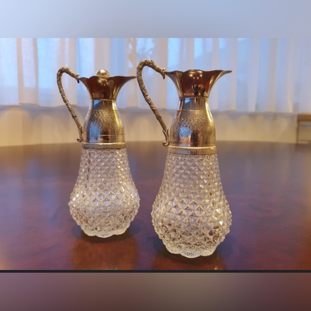 Elegant Crystal and Gold Pitcher Set vintage